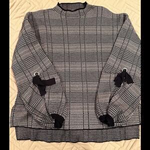 Molly Bracken Sweater Womens S/M Tan Black Plaid Balloon Sleeve Mock Neck Retro
